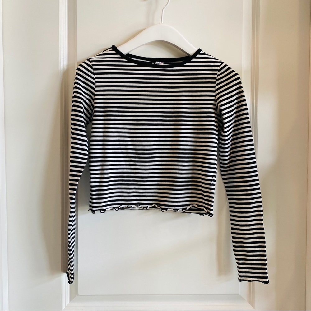 Striped Cropped Fitted Stretch Long Sleeve Top M